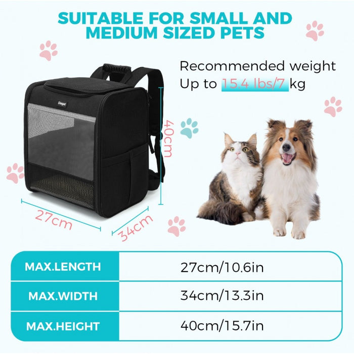 PTD2440 - Dogat Foldable And Durable Pet Backpack Carrier Travel Bag for Cats and Small Dogs - Black