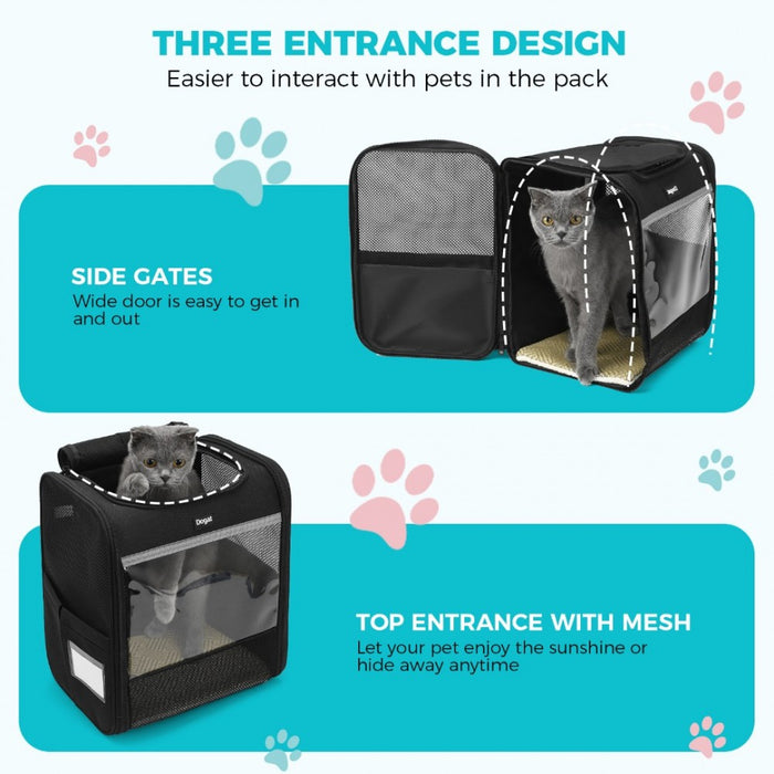 PTD2440 - Dogat Foldable And Durable Pet Backpack Carrier Travel Bag for Cats and Small Dogs - Black