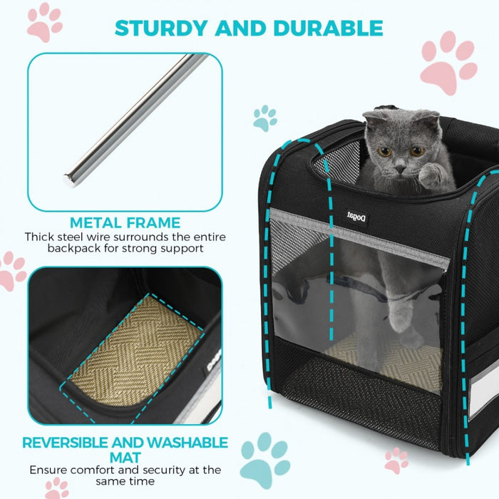 PTD2440 - Dogat Foldable And Durable Pet Backpack Carrier Travel Bag for Cats and Small Dogs - Black