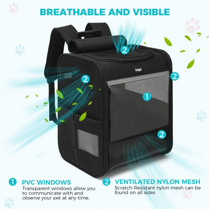 PTD2440 - Dogat Foldable And Durable Pet Backpack Carrier Travel Bag for Cats and Small Dogs - Black