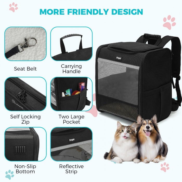 PTD2440 - Dogat Foldable And Durable Pet Backpack Carrier Travel Bag for Cats and Small Dogs - Black