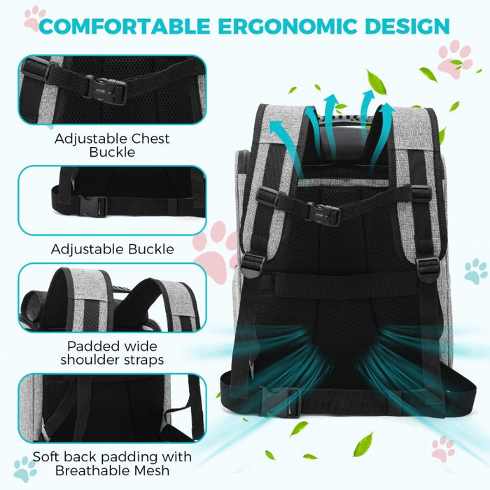 PTD2440 - Dogat Foldable And Durable Pet Backpack Carrier Travel Bag for Cats and Small Dogs - Grey