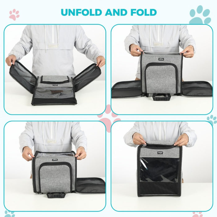 PTD2440 - Dogat Foldable And Durable Pet Backpack Carrier Travel Bag for Cats and Small Dogs - Grey