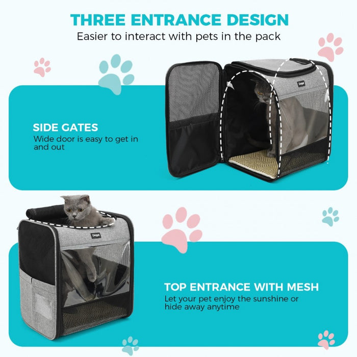 PTD2440 - Dogat Foldable And Durable Pet Backpack Carrier Travel Bag for Cats and Small Dogs - Grey