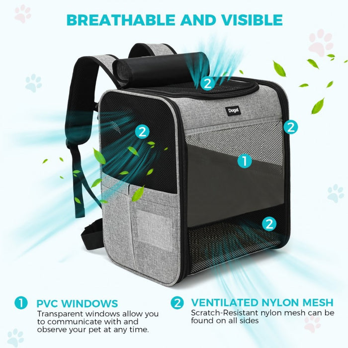 PTD2440 - Dogat Foldable And Durable Pet Backpack Carrier Travel Bag for Cats and Small Dogs - Grey