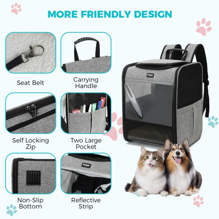 PTD2440 - Dogat Foldable And Durable Pet Backpack Carrier Travel Bag for Cats and Small Dogs - Grey