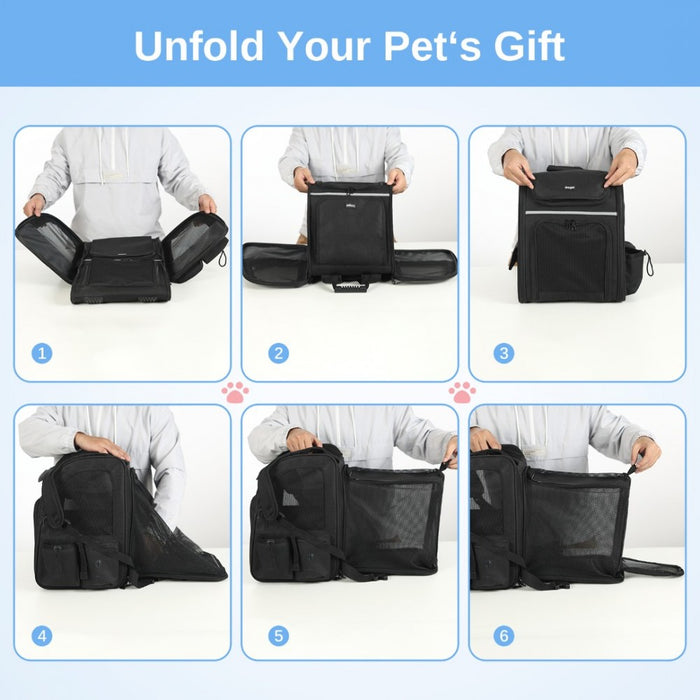 PTD2441 - Dogat Expandable And Foldable Pet Backpack Carrier with Ventilated Mesh Windows Comfortable & Secure Design - Black