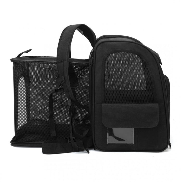 PTD2441 - Dogat Expandable And Foldable Pet Backpack Carrier with Ventilated Mesh Windows Comfortable & Secure Design - Black