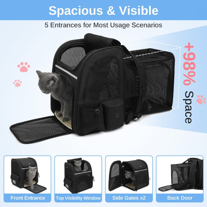 PTD2441 - Dogat Expandable And Foldable Pet Backpack Carrier with Ventilated Mesh Windows Comfortable & Secure Design - Black