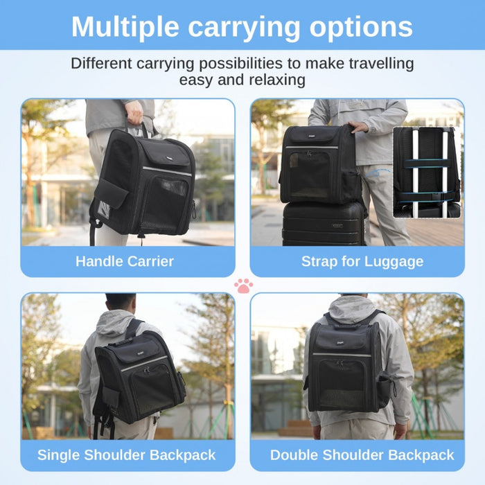 PTD2441 - Dogat Expandable And Foldable Pet Backpack Carrier with Ventilated Mesh Windows Comfortable & Secure Design - Black