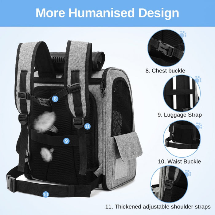 PTD2441 - Dogat Expandable And Foldable Pet Backpack Carrier with Ventilated Mesh Windows Comfortable & Secure Design - Grey