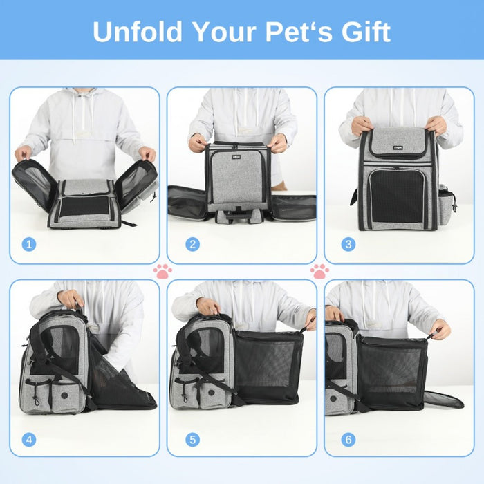 PTD2441 - Dogat Expandable And Foldable Pet Backpack Carrier with Ventilated Mesh Windows Comfortable & Secure Design - Grey