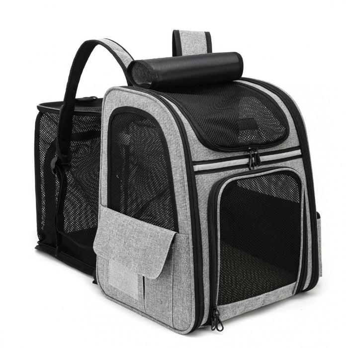 PTD2441 - Dogat Expandable And Foldable Pet Backpack Carrier with Ventilated Mesh Windows Comfortable & Secure Design - Grey