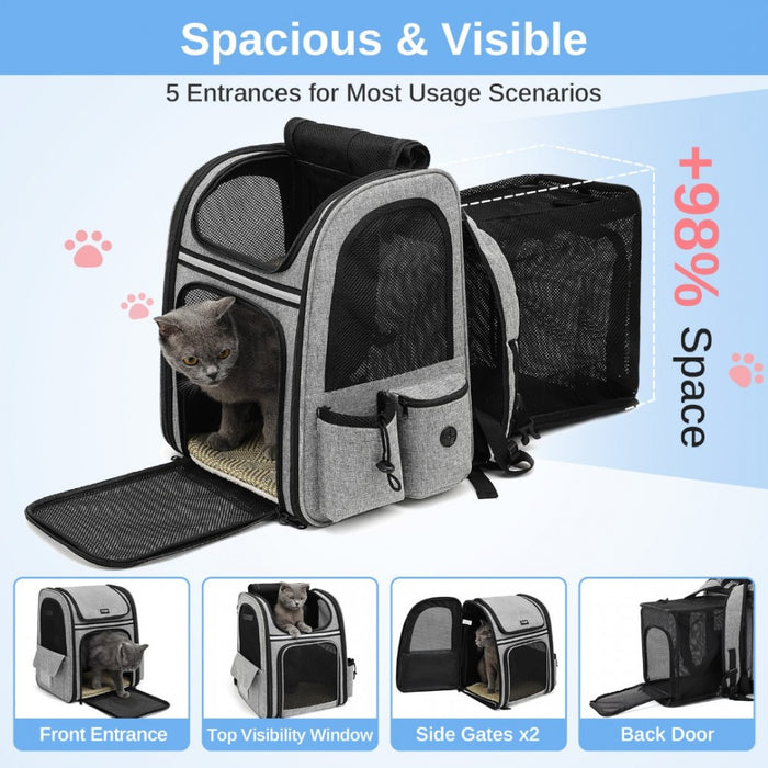 PTD2441 - Dogat Expandable And Foldable Pet Backpack Carrier with Ventilated Mesh Windows Comfortable & Secure Design - Grey