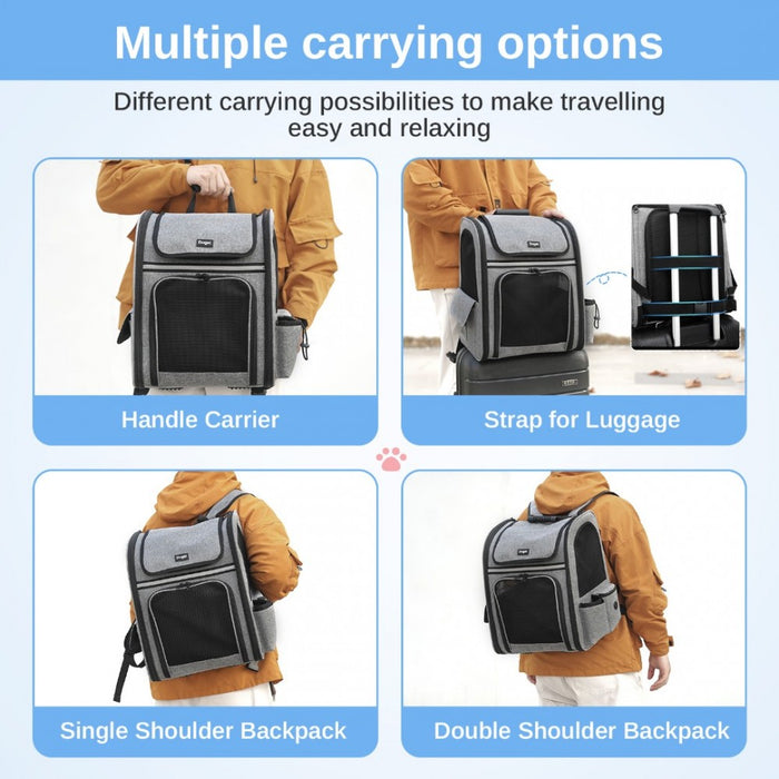 PTD2441 - Dogat Expandable And Foldable Pet Backpack Carrier with Ventilated Mesh Windows Comfortable & Secure Design - Grey