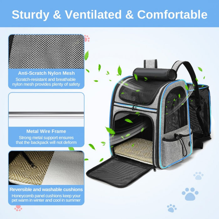PTD2441 - Dogat Expandable And Foldable Pet Backpack Carrier with Ventilated Mesh Windows Comfortable & Secure Design - Grey