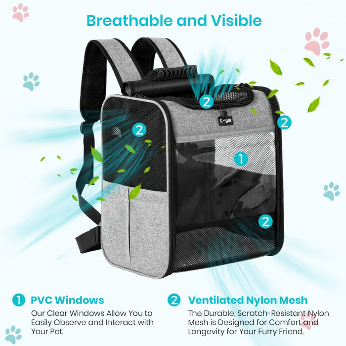 PTD2640 - Dogat Foldable And Durable Pet Backpack Carrier Travel Bag for Cats and Small Dogs - Grey