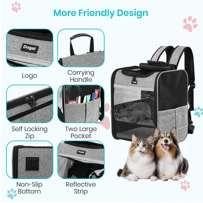 PTD2640 - Dogat Foldable And Durable Pet Backpack Carrier Travel Bag for Cats and Small Dogs - Grey