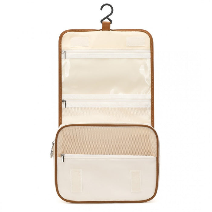 S2342 - Classic Hanging Multi-Pocket Waterproof Travel Makeup Bag - Beige And Brown