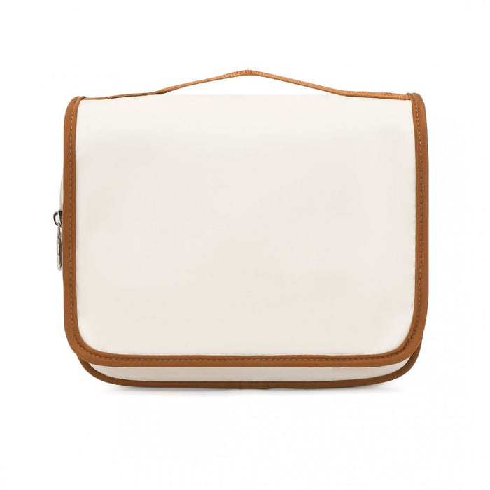 S2342 - Classic Hanging Multi-Pocket Waterproof Travel Makeup Bag - Beige And Brown