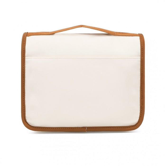 S2342 - Classic Hanging Multi-Pocket Waterproof Travel Makeup Bag - Beige And Brown
