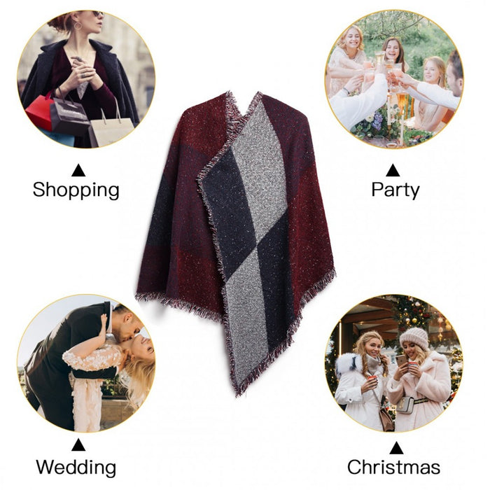 S6427 - Women Ladies Fashion Plaid Scarf Blanket Winter Warm Wrap Shawl - Red