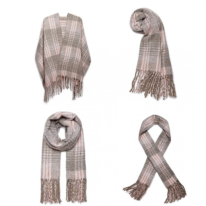 S6429 - Stylish Soft Warm Wrap Check Print Shawl Scarf - Grey