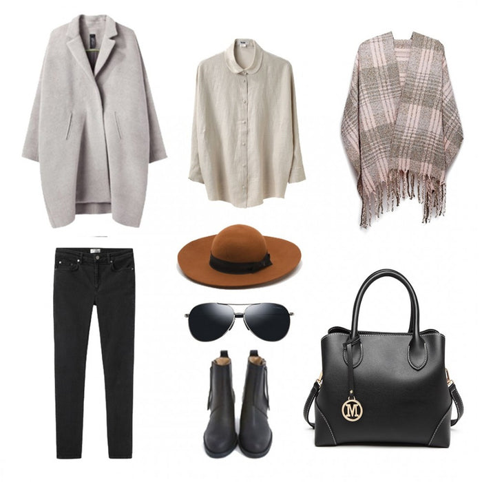 S6429 - Stylish Soft Warm Wrap Check Print Shawl Scarf - Grey