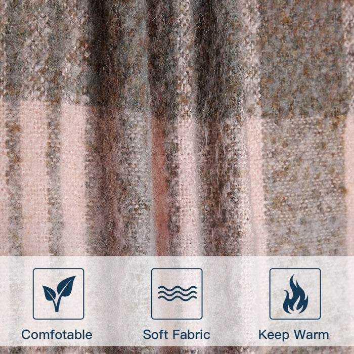 S6429 - Stylish Soft Warm Wrap Check Print Shawl Scarf - Grey