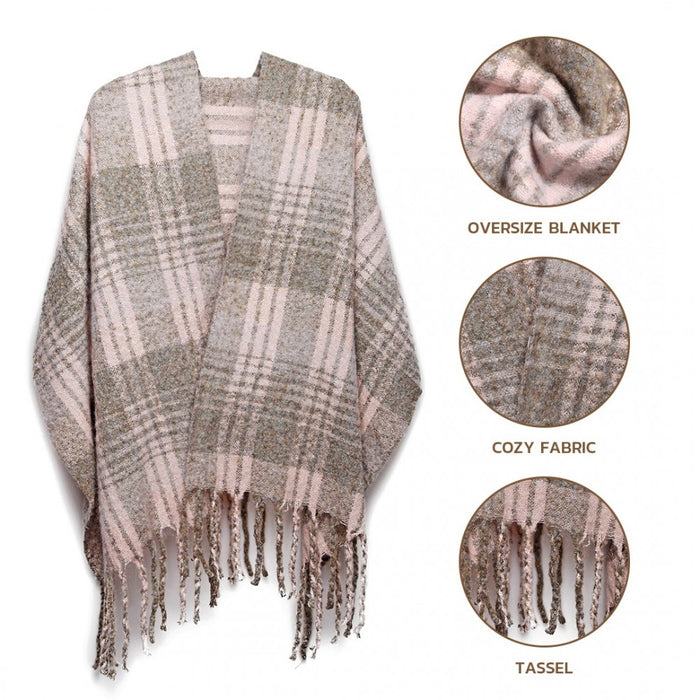 S6429 - Stylish Soft Warm Wrap Check Print Shawl Scarf - Grey