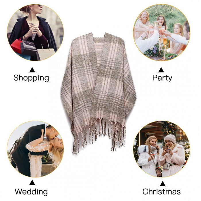 S6429 - Stylish Soft Warm Wrap Check Print Shawl Scarf - Grey