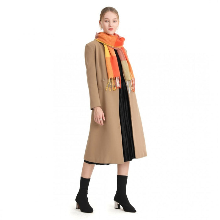 S6433 - Acrylic Fashion Women's Long Shawl Grid Tassel Winter Warm Oversized Scarf - Orange