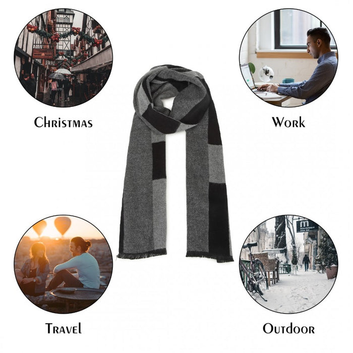 S6434 - Men's Fashion Irregular Grid Winter Scarf for Warmth and Style - Black
