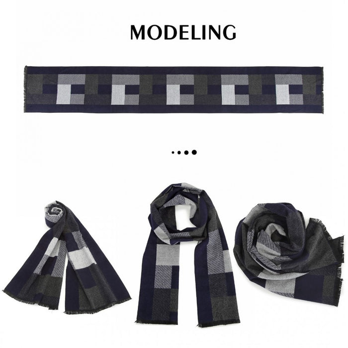 S6434 - Men's Fashion Irregular Grid Winter Scarf for Warmth and Style - Navy