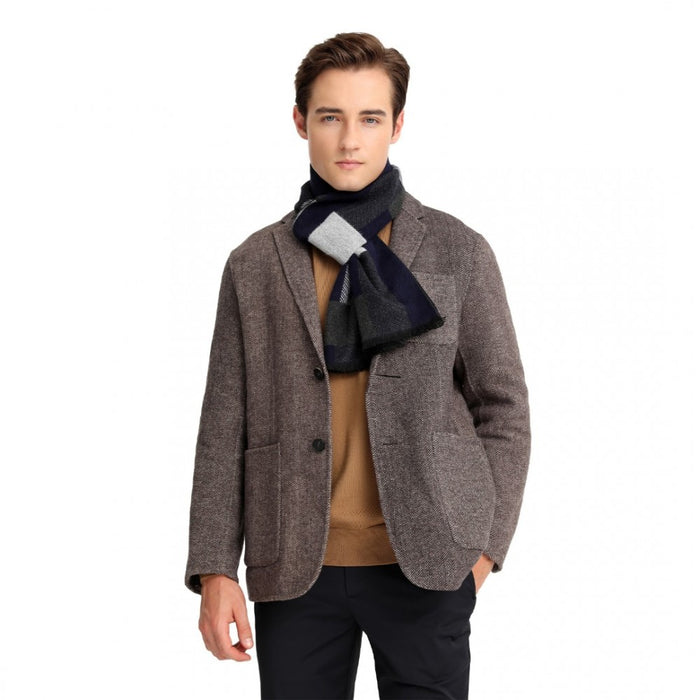 S6434 - Men's Fashion Irregular Grid Winter Scarf for Warmth and Style - Navy