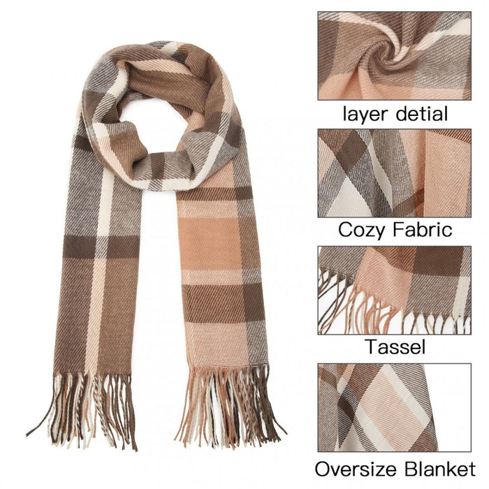 SFN4401 - Elegant Color Block Scarf with Fringe Detailing – Versatile Oversized Design - Apricot