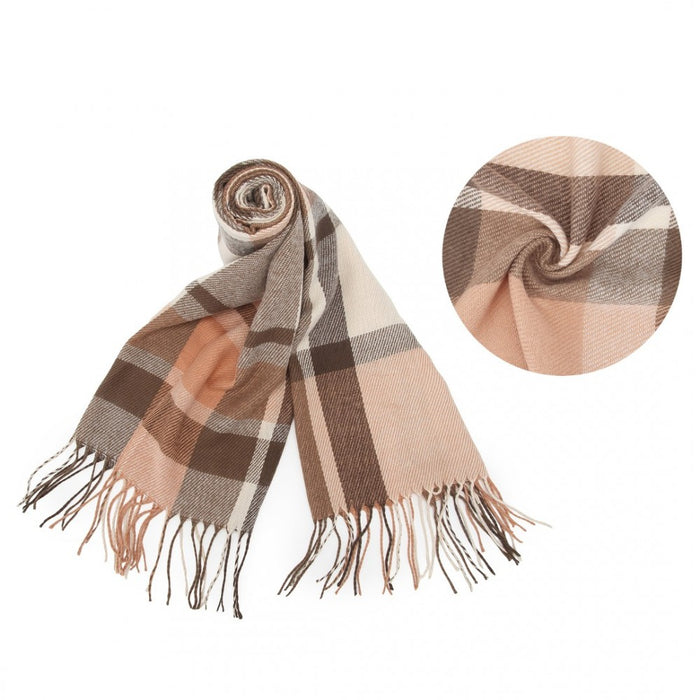 SFN4401 - Elegant Color Block Scarf with Fringe Detailing – Versatile Oversized Design - Apricot