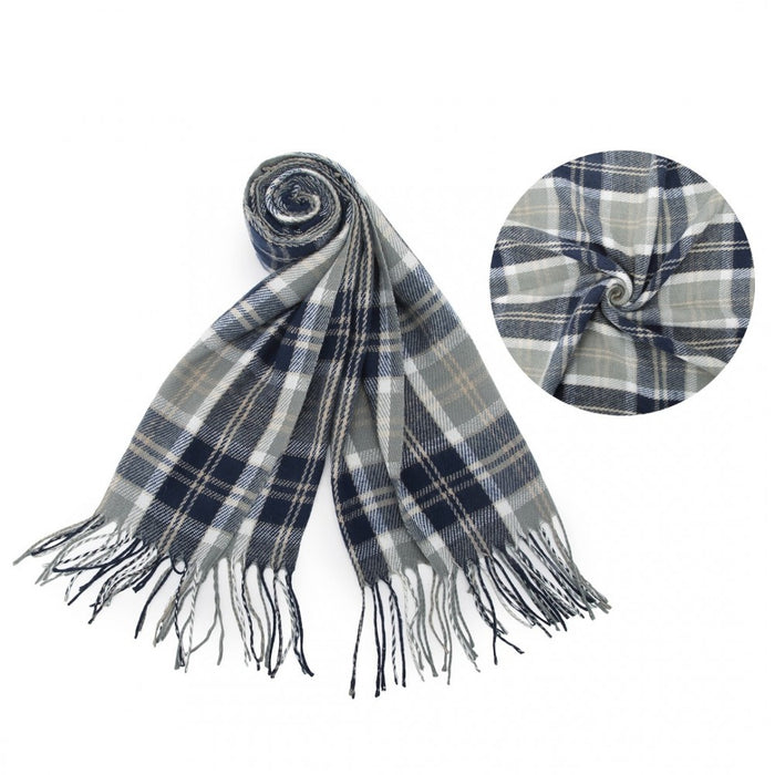 SFN4401 - Elegant Color Block Scarf with Fringe Detailing – Versatile Oversized Design - Dark Blue