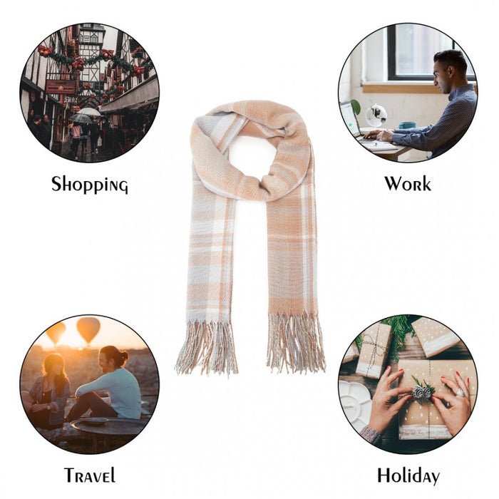 SFN4401 - Elegant Color Block Scarf with Fringe Detailing – Versatile Oversized Design - Light Blue