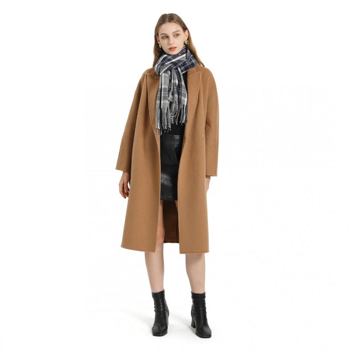 SFN4401 - Elegant Color Block Scarf with Fringe Detailing – Versatile Oversized Design - Navy