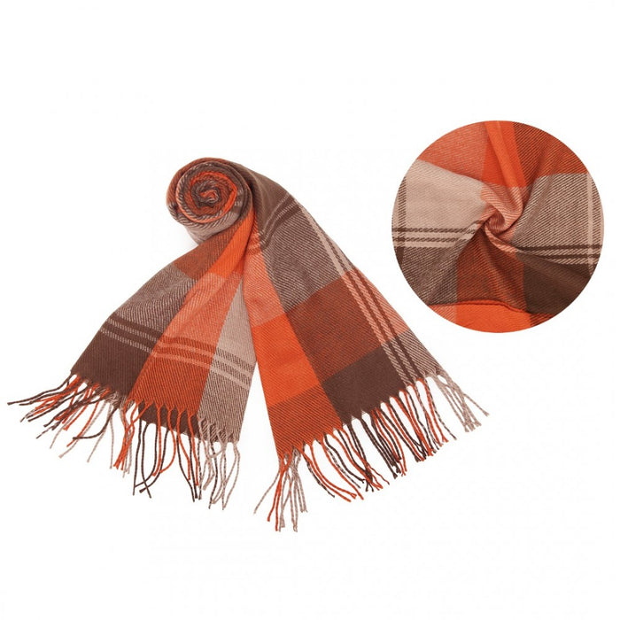SFN4401 - Elegant Color Block Scarf with Fringe Detailing – Versatile Oversized Design - Orange