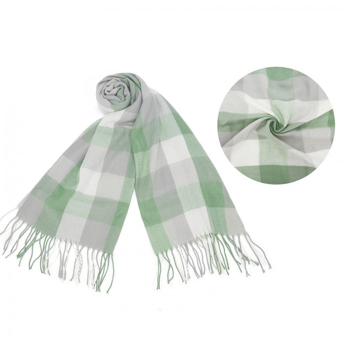SFN4402 - Elegant Color Block Scarf with Fringe Detailing – Versatile Oversized Design - Light Green