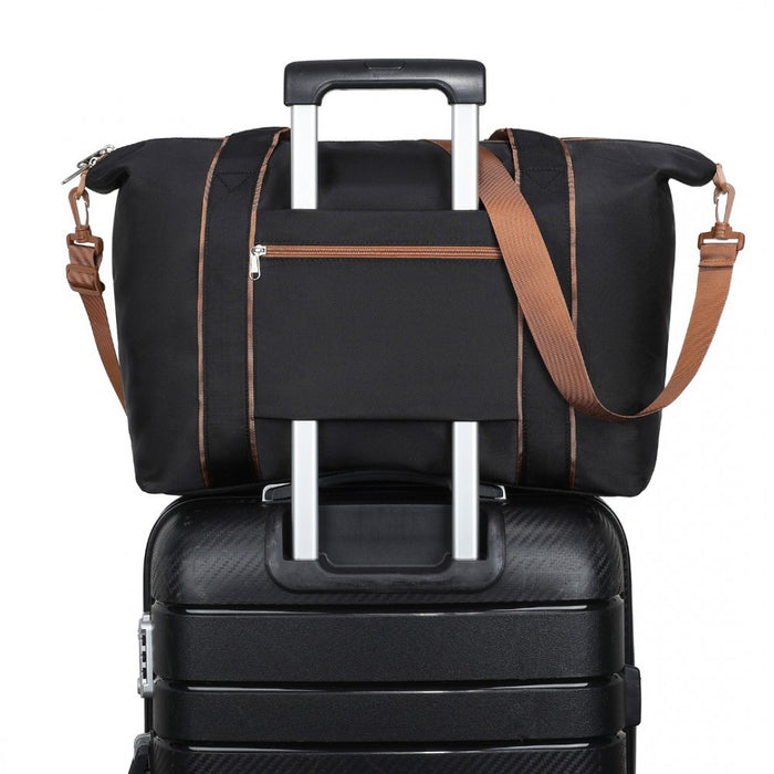 TVK2420 - Kono Lightweight Waterproof Weekender Tote Bag Foldable Cabin Flight Duffel Ideal for Underseat Carry-On Travel - Black and Brown