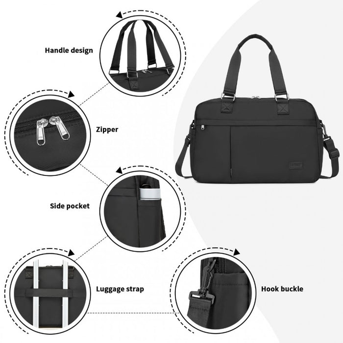 TVK2430 - Kono Multi-functional Travel Bag Large Tote Bag & Duffle Bag with Expandable Compartment and Wet/Dry Pocket - Black
