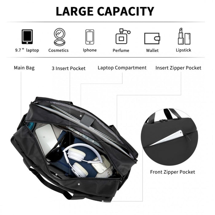TVK2444 - Kono Water-Resistant Travel Bag with Laptop Sleeve Multi-Functional Tote for Business and Weekend Large Capacity for Men and Women - Black