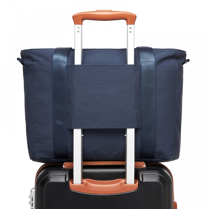 TVK2515 - Kono Comfortable and Easy-Carry Large-Capacity Travel Tote with Laptop Sleeve, Trolley Sleeve and Crossbody Strap - Navy