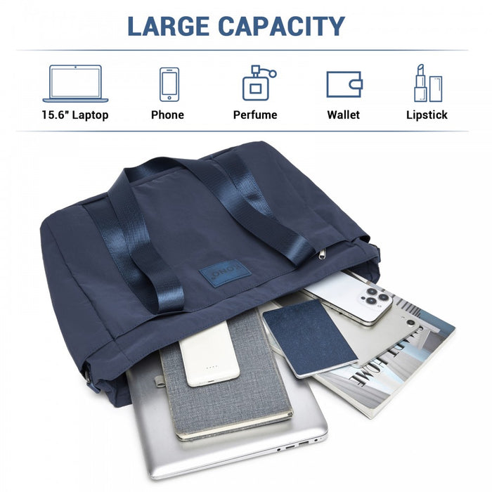 TVK2515 - Kono Comfortable and Easy-Carry Large-Capacity Travel Tote with Laptop Sleeve, Trolley Sleeve and Crossbody Strap - Navy