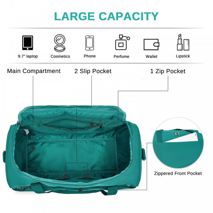 TVK2521 - Kono Compact and Lightweight 40×30×20 Personal-Item Travel Bag - U-Zip Wide Opening And Trolley Sleeve - Blue and Green