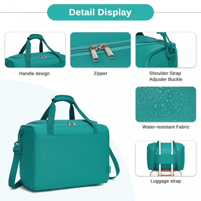 TVK2521 - Kono Compact and Lightweight 40×30×20 Personal-Item Travel Bag - U-Zip Wide Opening And Trolley Sleeve - Blue and Green