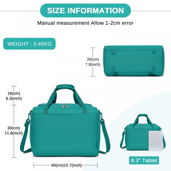 TVK2521 - Kono Compact and Lightweight 40×30×20 Personal-Item Travel Bag - U-Zip Wide Opening And Trolley Sleeve - Blue and Green